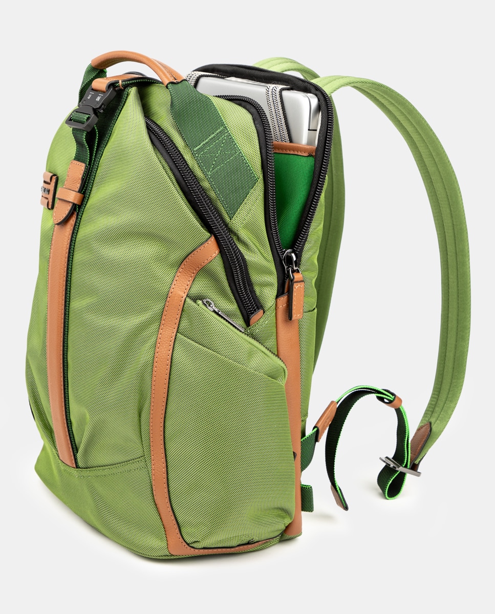 Mochila com Detalhes em Pele para Portátil Verde-2
