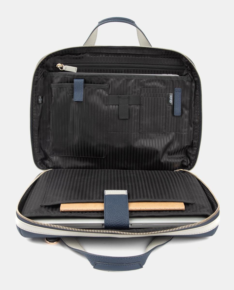 Porta-documentos de Pele para Computador Portátil Azul-3