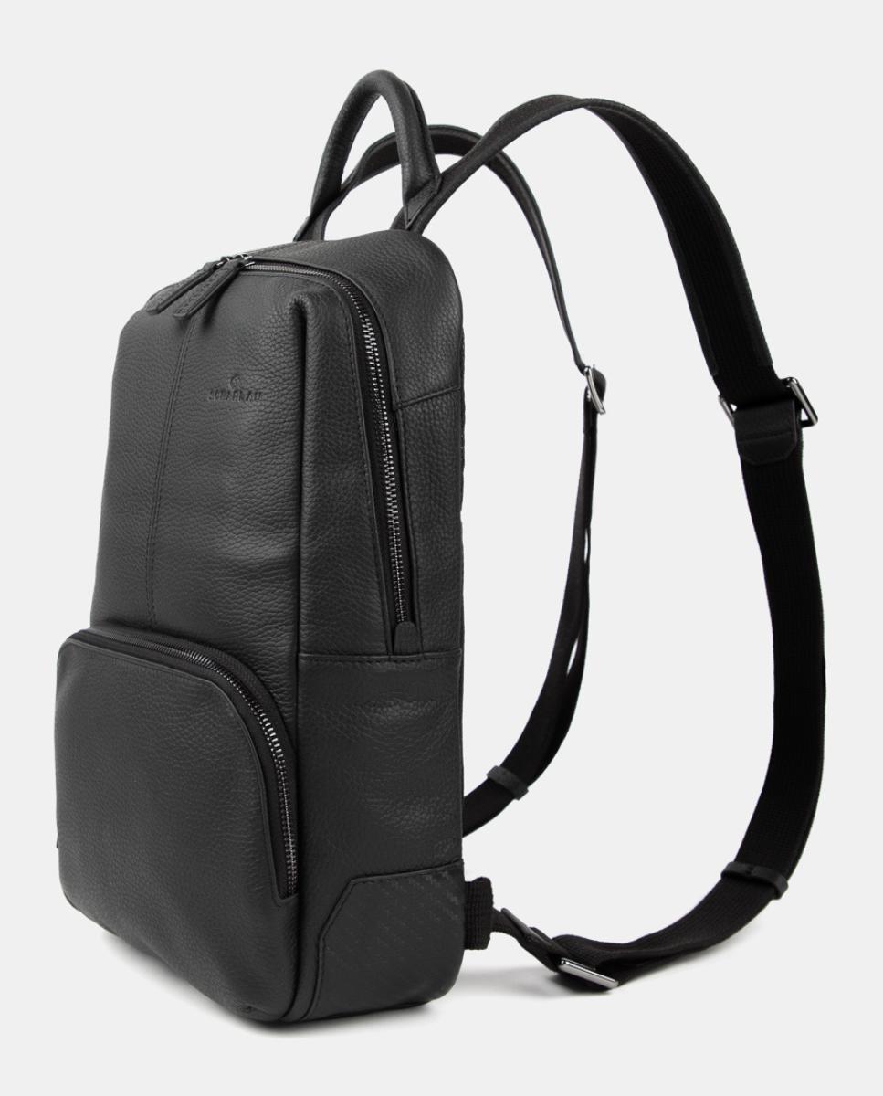 Mochila de Pele Pequena para Computador Portátil Preto-2