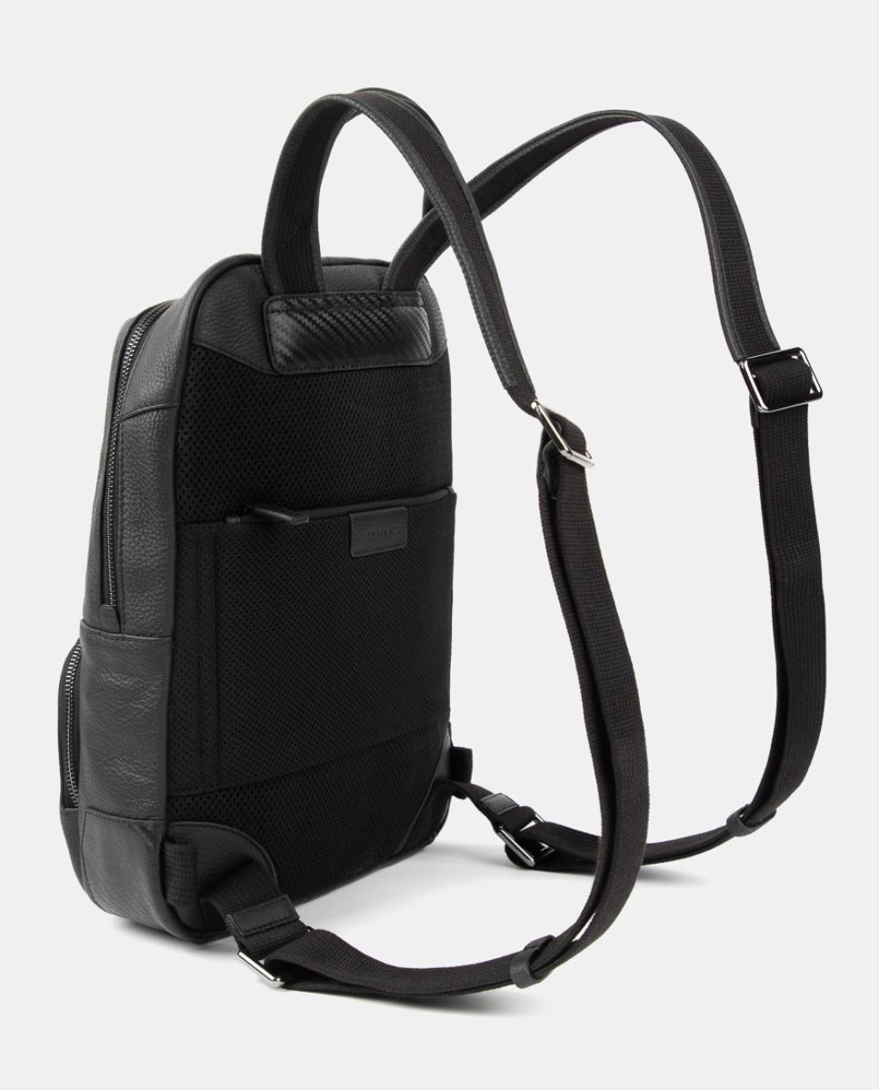Mochila de Pele Pequena para Computador Portátil Preto-3