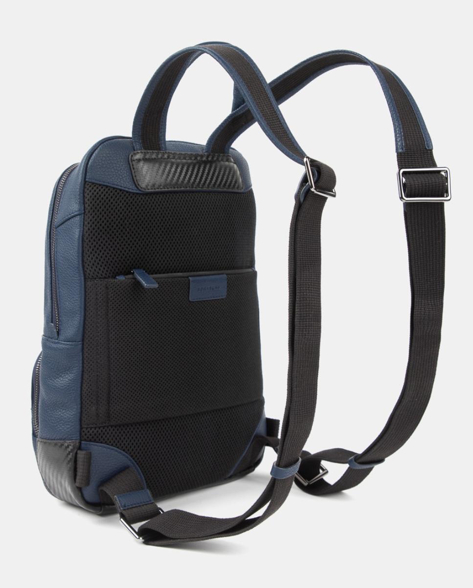 Mochila de Pele Pequena para Computador Portátil Azul-3