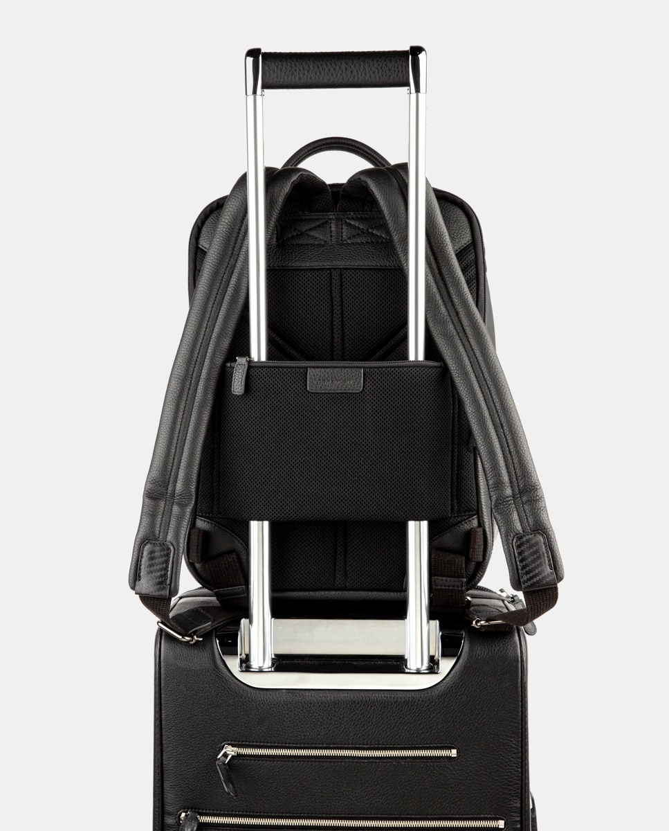 Mochila de Pele para Computador Portátil Preto-2