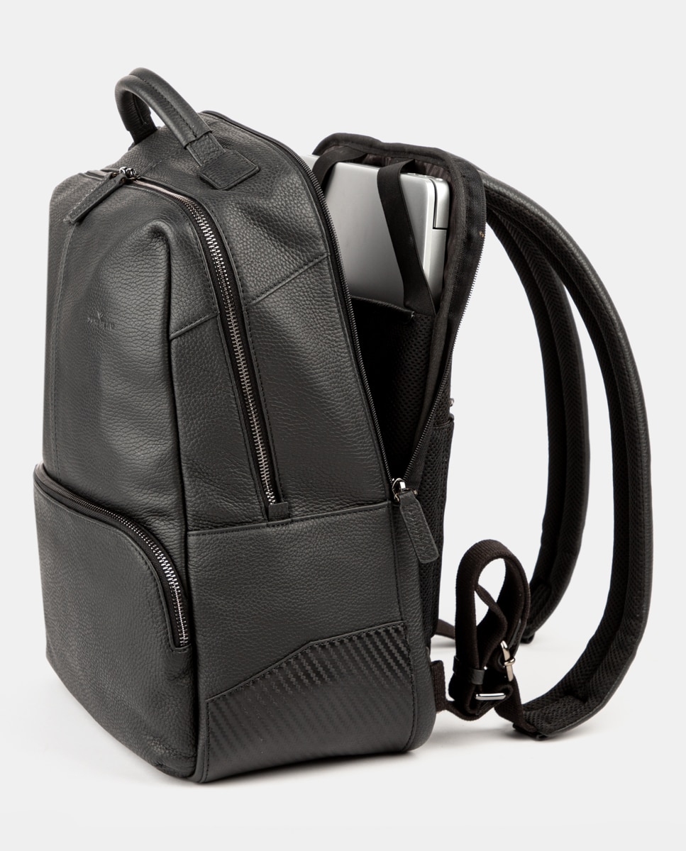 Mochila de Pele para Computador Portátil Preto-3