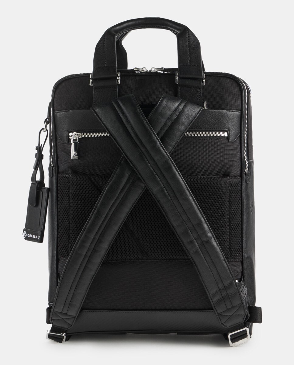 Mochila de Nylon Balístico e Pele Preto-3