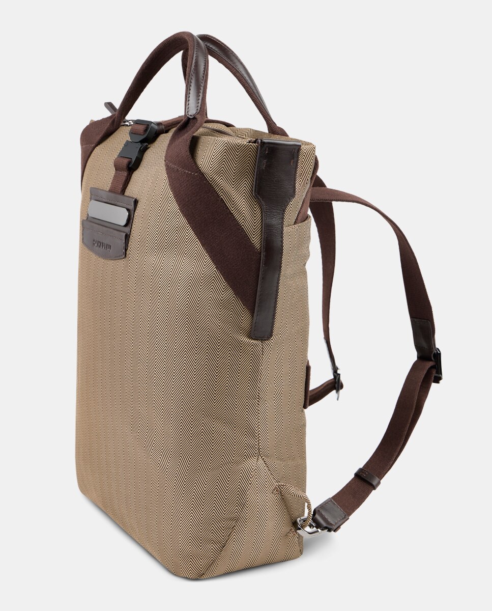 Mochila com Bolso para Computador Portátil com Detalhes em Pele Bege-2