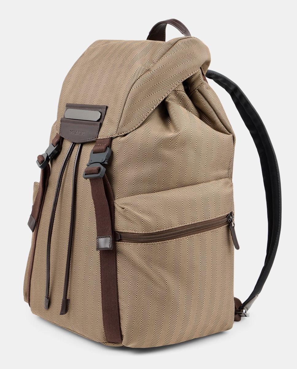 Mochila com Aba para Portátil Grande Bege-2