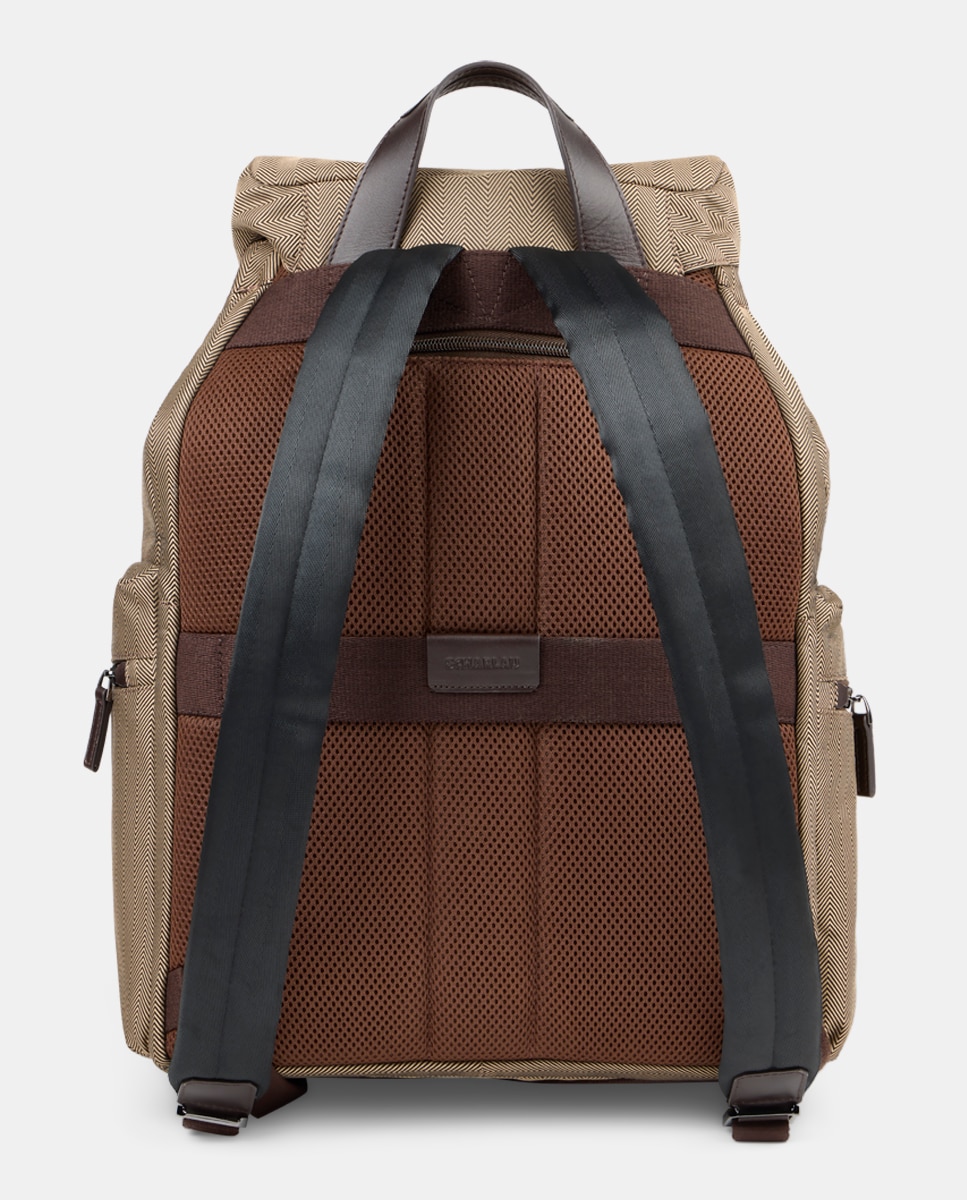 Mochila com Aba para Portátil Grande Bege-3