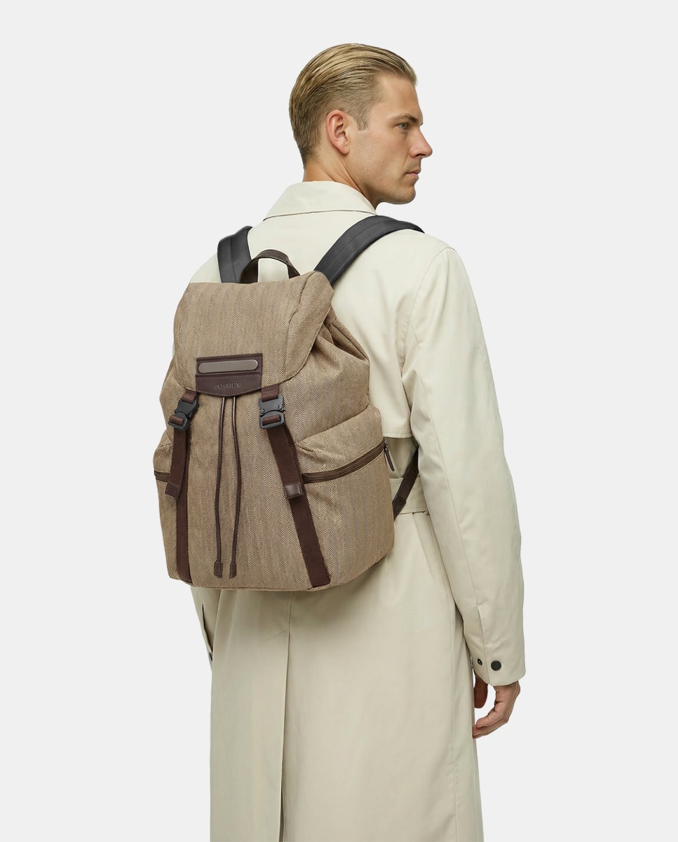 Mochila com Aba para Portátil Grande Bege-5