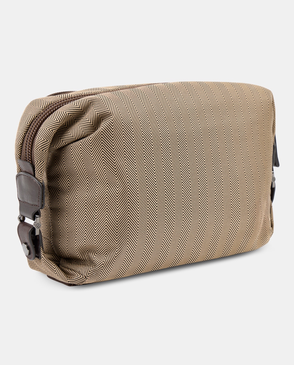 Necessaire com Forro Impermeável com Detalhes em Pele Bege-2