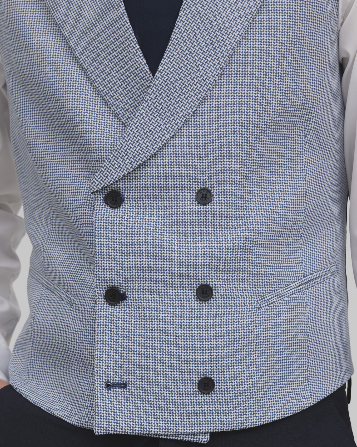 Colete de Fato Cerimónia Classic em Pied-de-poule Azul Azul / Branco-3