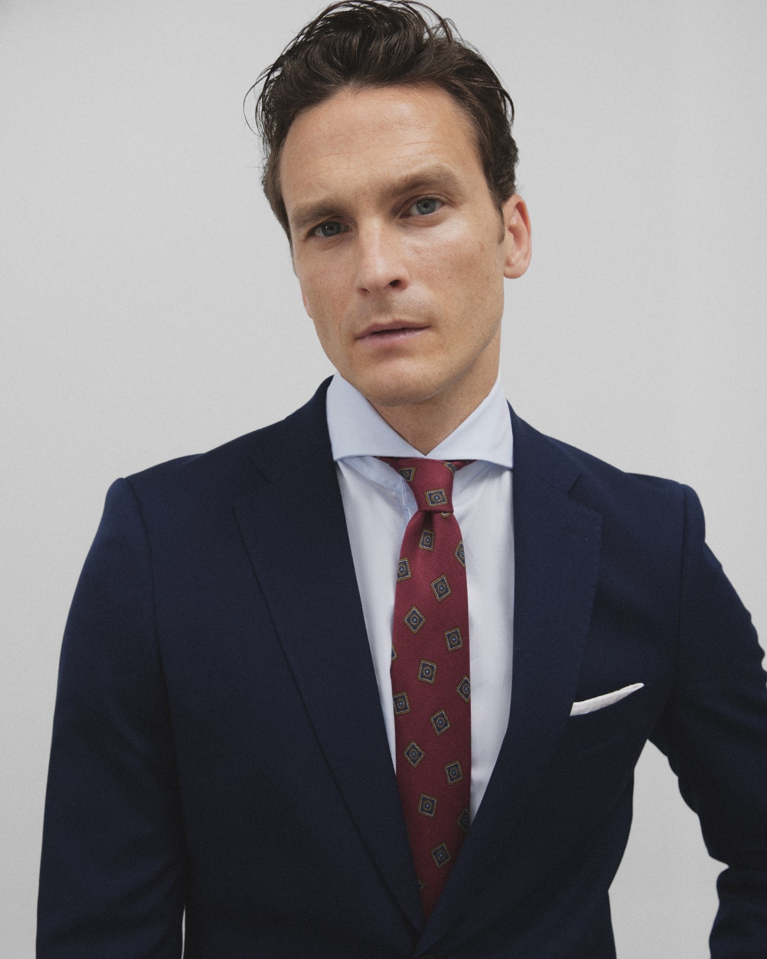 Blazer Slim Liso em Azul Médio Azul-índigo-3