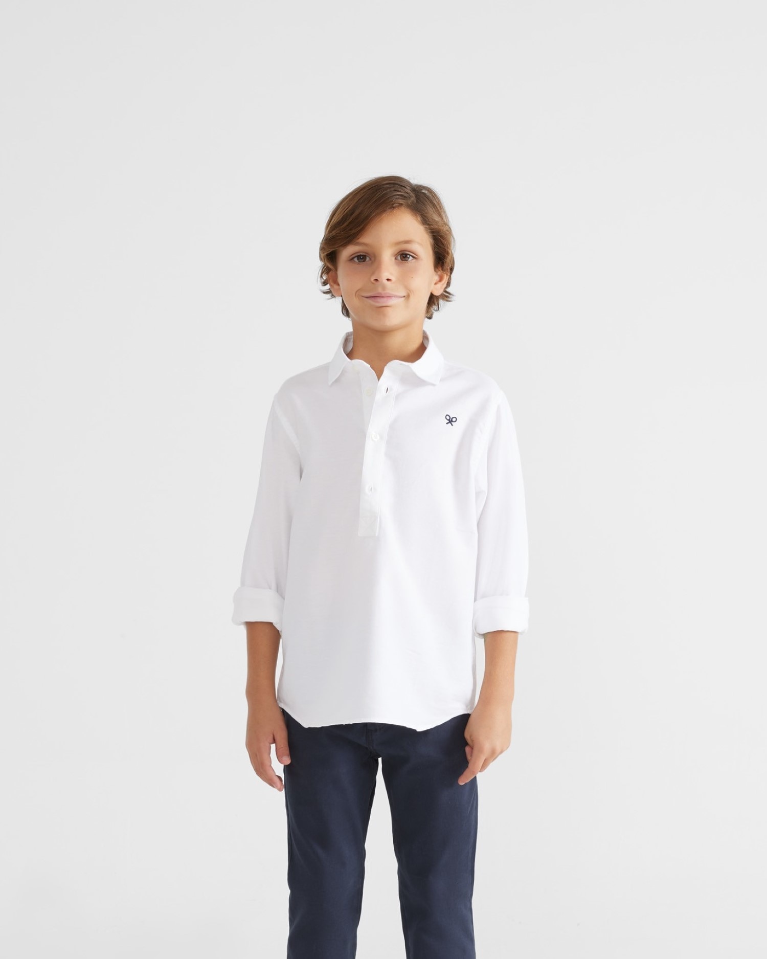 Camisa Infantil Lisa de Manga Comprida Azul-Claro Silbon Branco-3