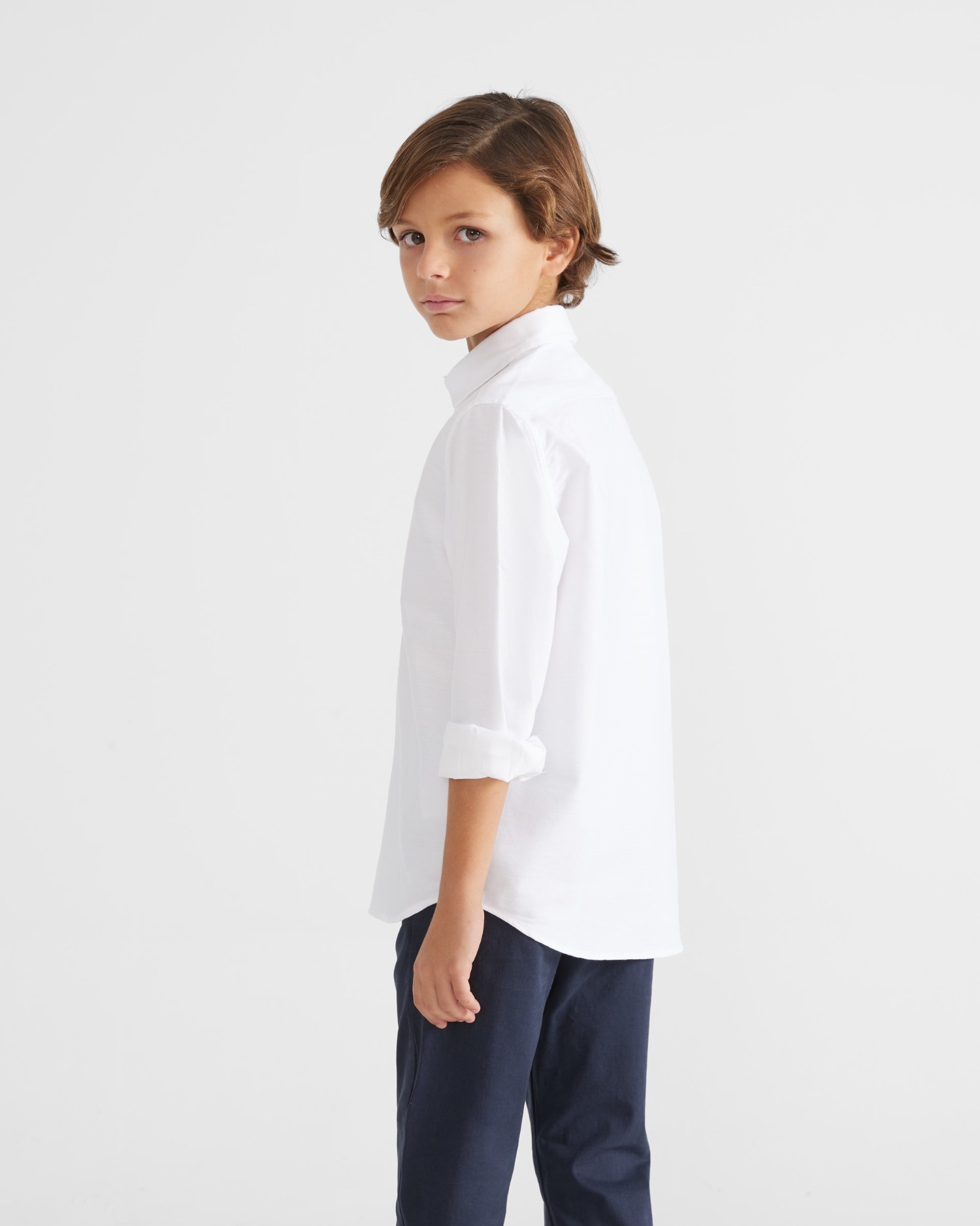 Camisa Infantil Lisa de Manga Comprida Azul-Claro Silbon Branco-4