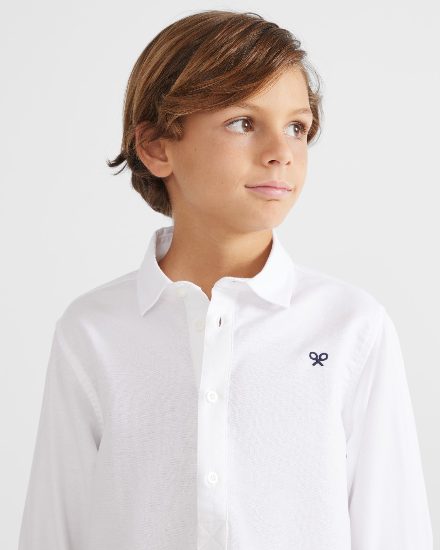 Camisa Infantil Lisa de Manga Comprida Azul-Claro Silbon Branco-5