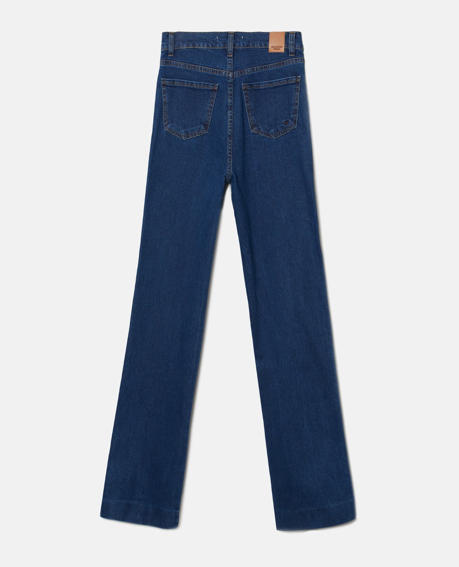 Calças Denim Flare com Bolsos Azul-5