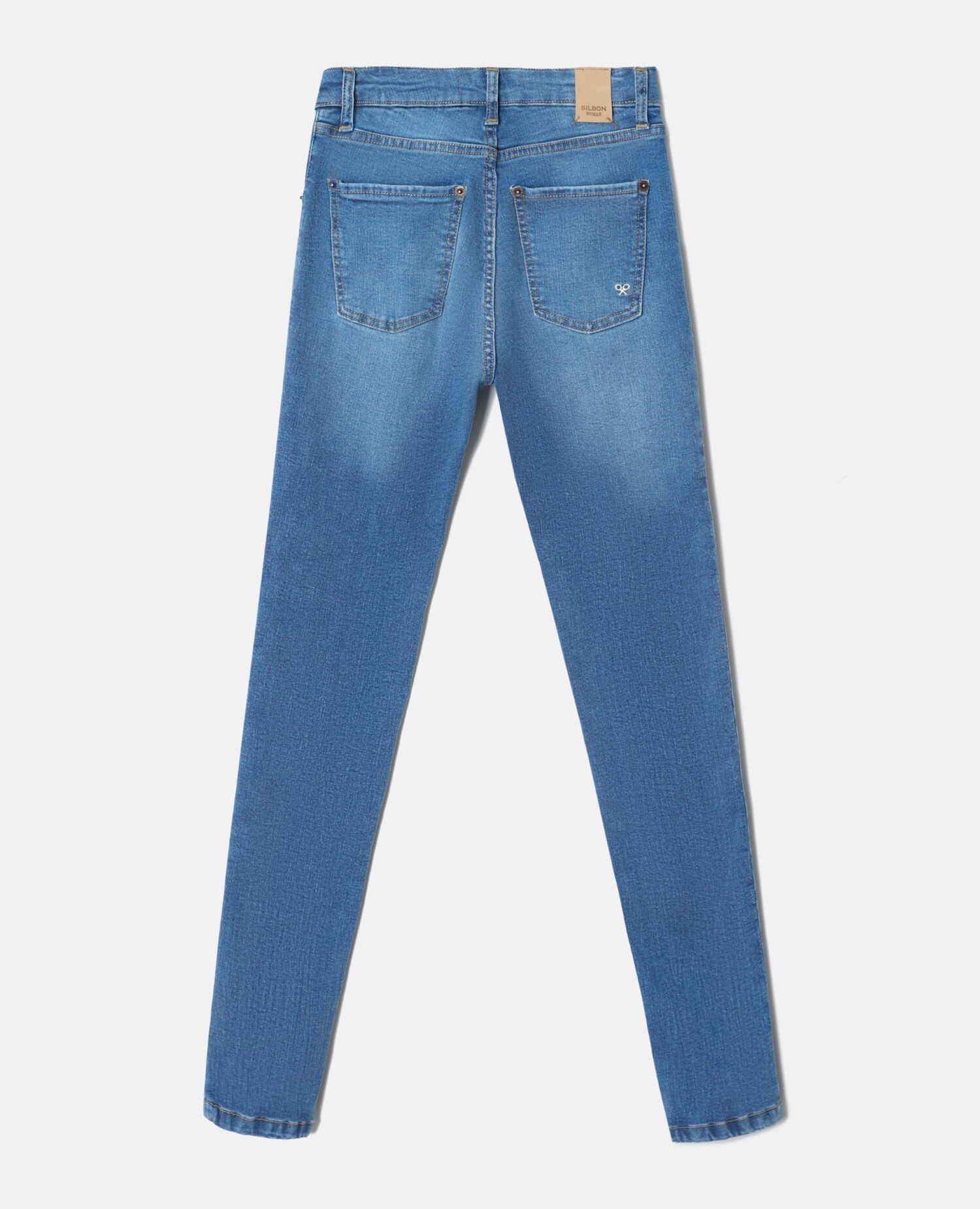 Jeans com Corte a Direito Slim Fit de Cintura Média Azul-índigo-5