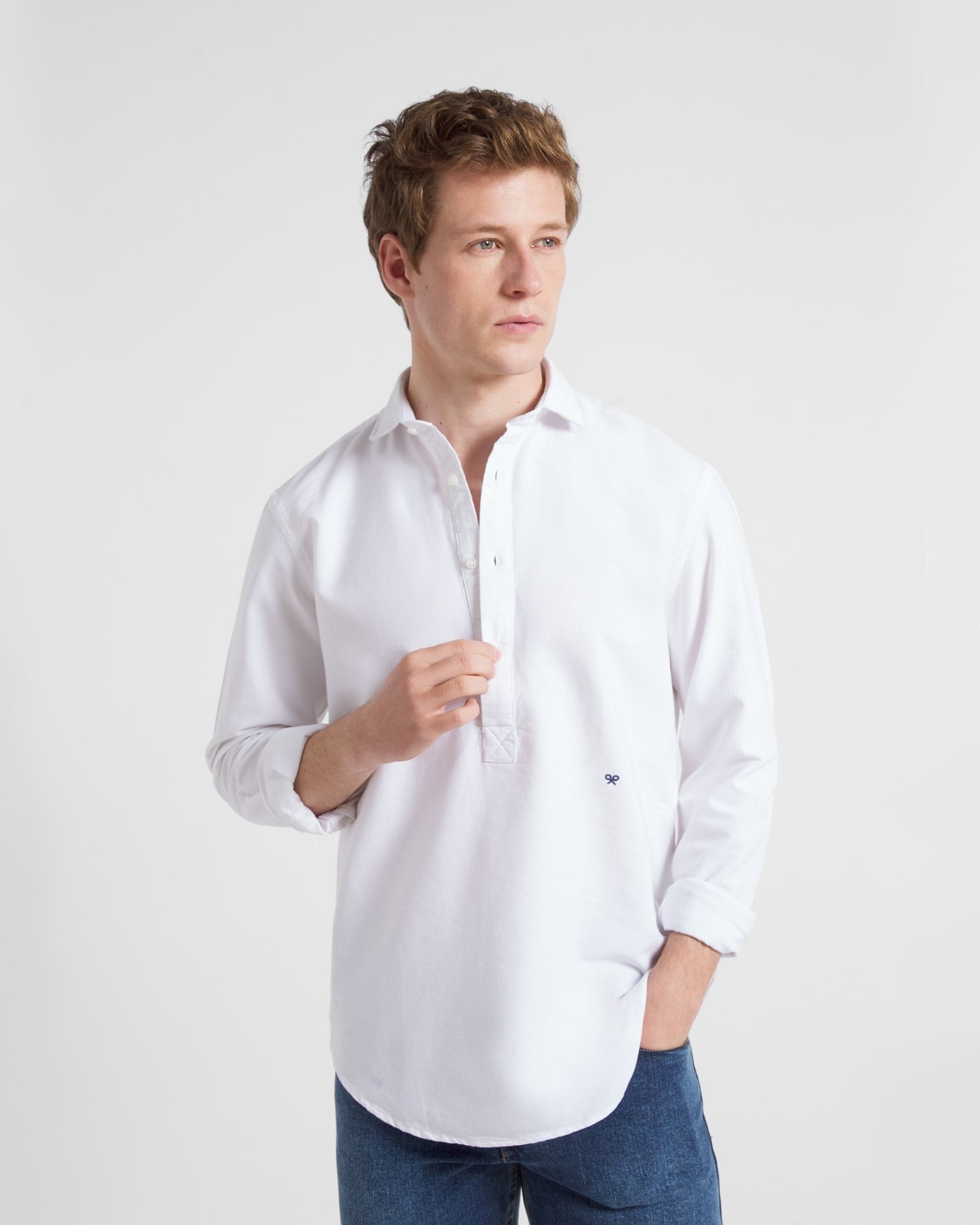 Camisa Polera Oxford Regular em Branco Branco-1