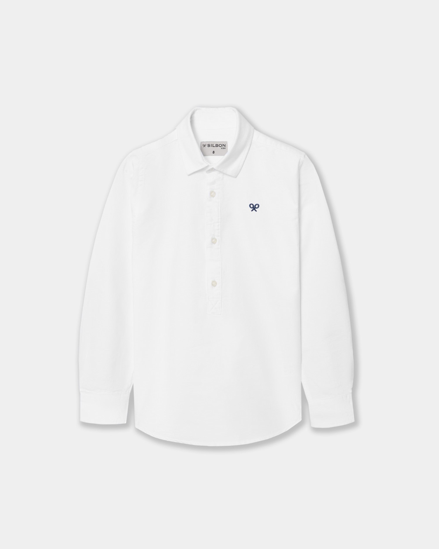 Camisa Infantil Tipo Polo Oxford de Manga Comprida Silbon Branco-1