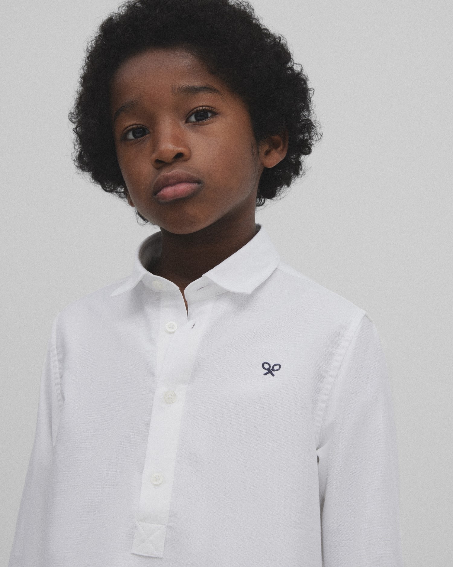 Camisa Infantil Tipo Polo Oxford de Manga Comprida Silbon Branco-3