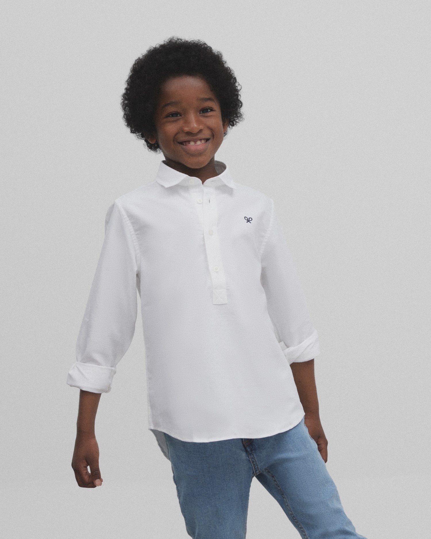 Camisa Infantil Tipo Polo Oxford de Manga Comprida Silbon Branco-4