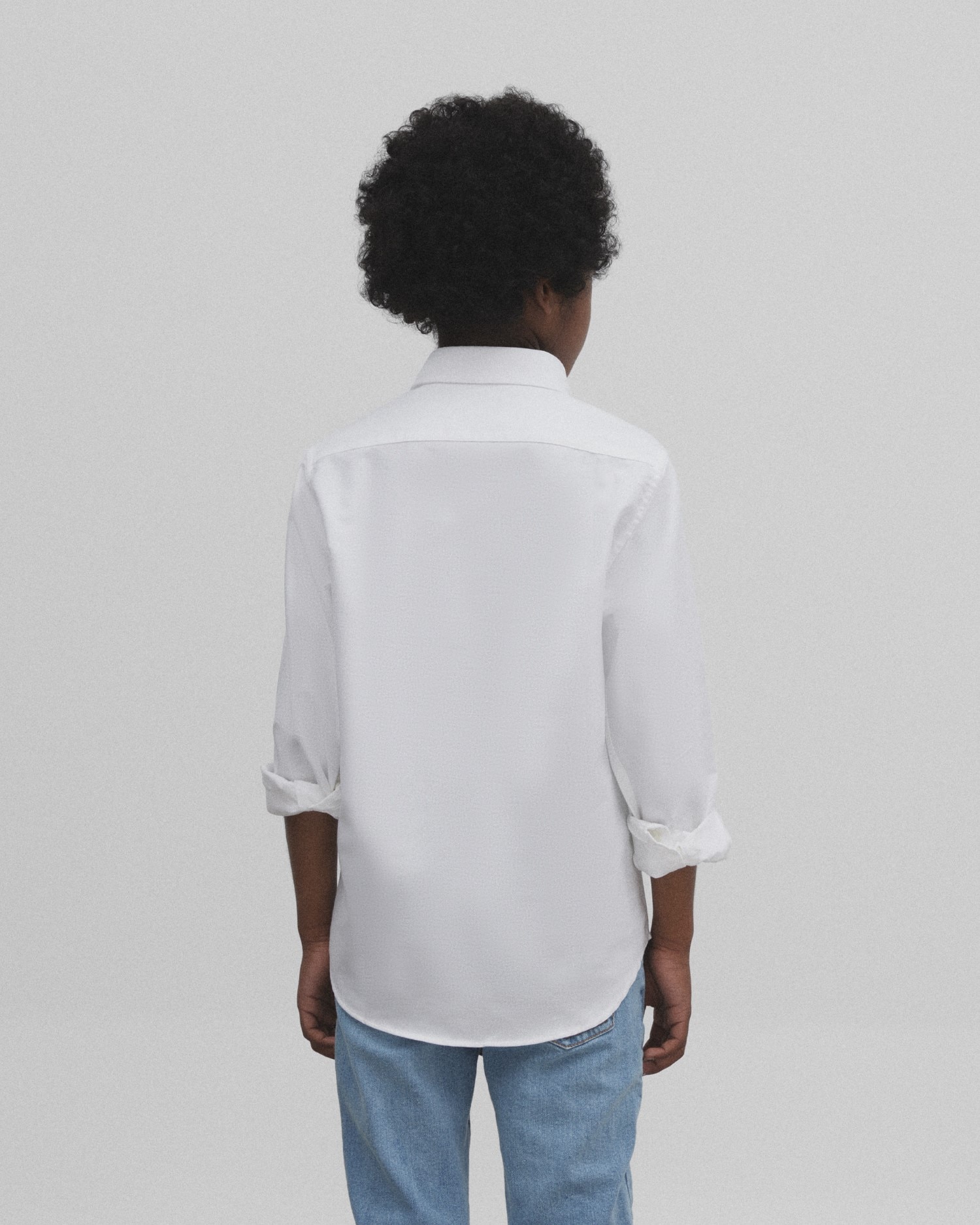 Camisa Infantil Tipo Polo Oxford de Manga Comprida Silbon Branco-5