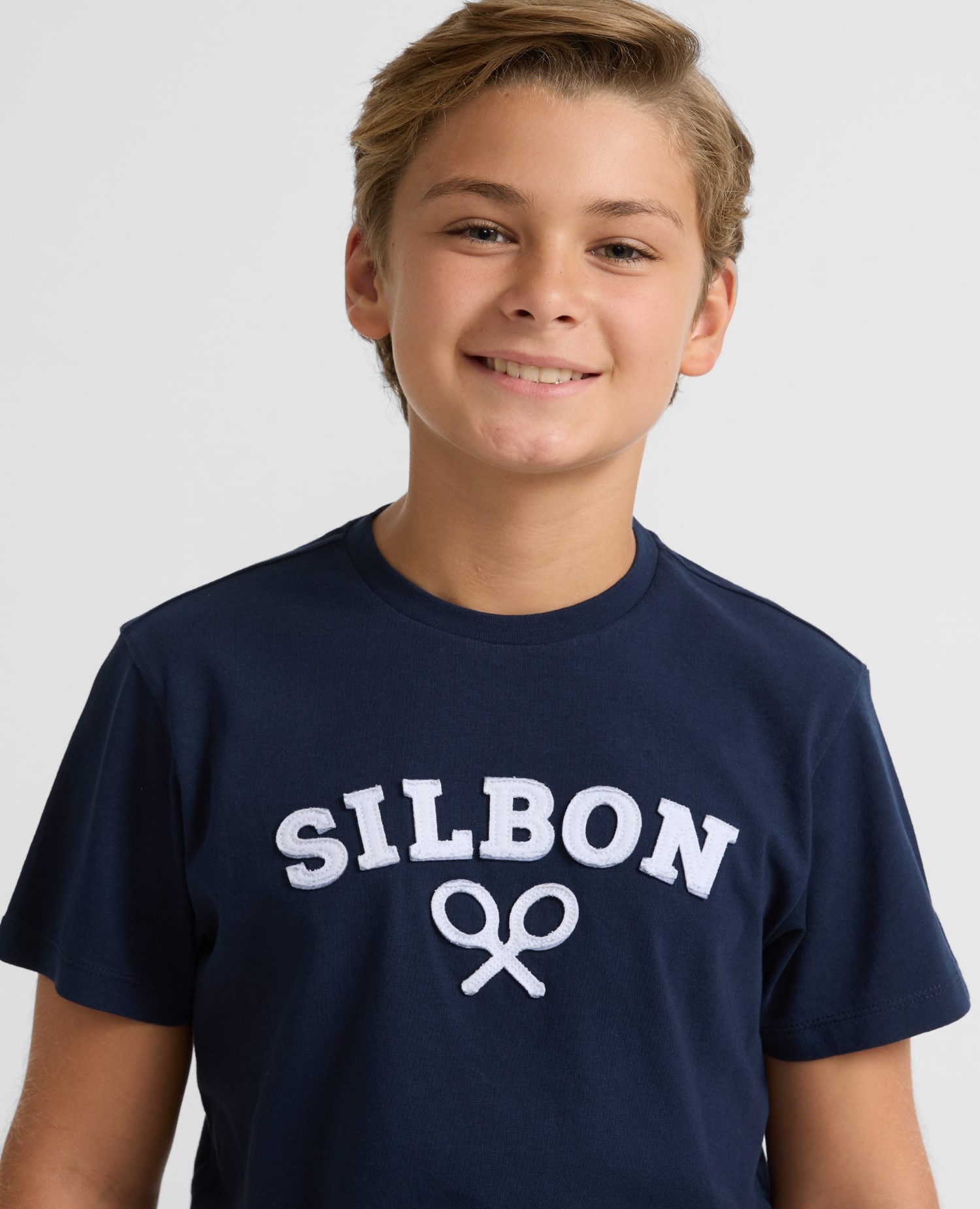 T-shirt Infantil com Raquete Média de Manga Curta Silbon Azul-marinho-3