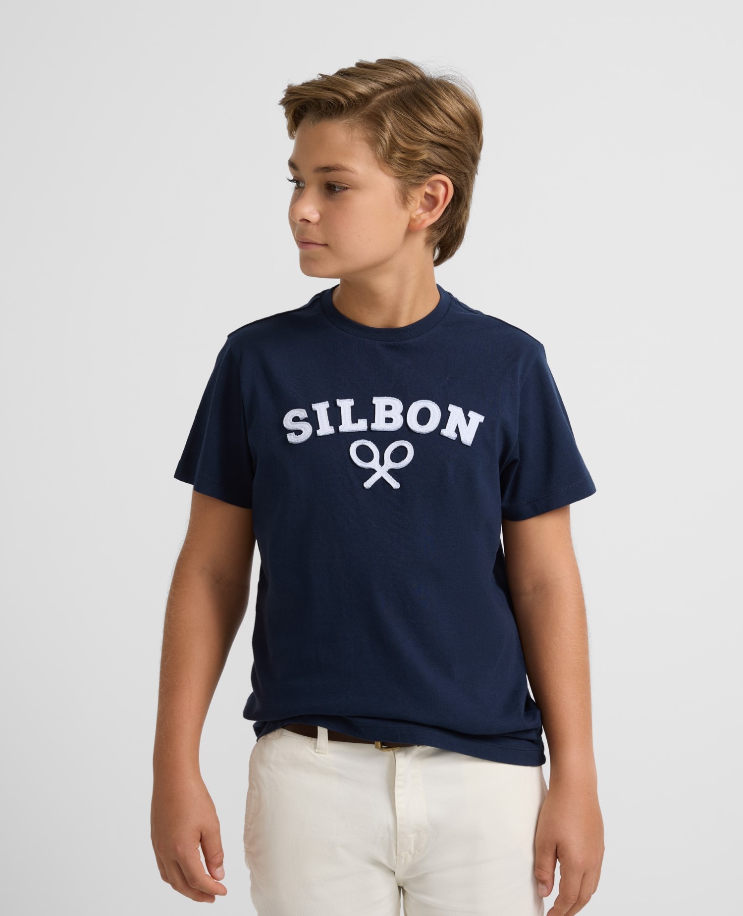 T-shirt Infantil com Raquete Média de Manga Curta Silbon Azul-marinho-4
