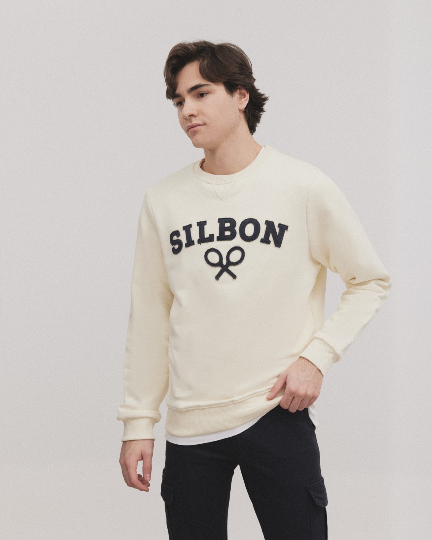 Sweat Raquete Média com Gola Redonda Creme-1
