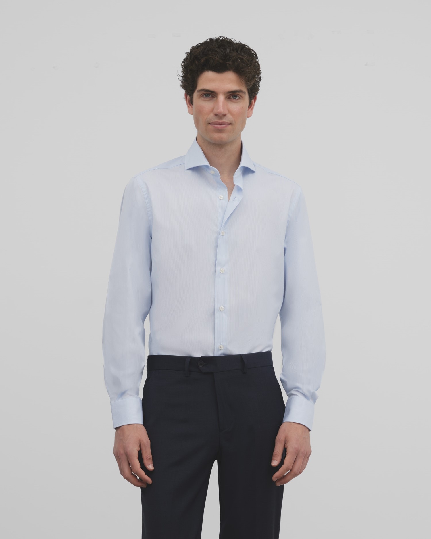 Camisa de Corte Slim Às Riscas Celeste Azul-claro-1