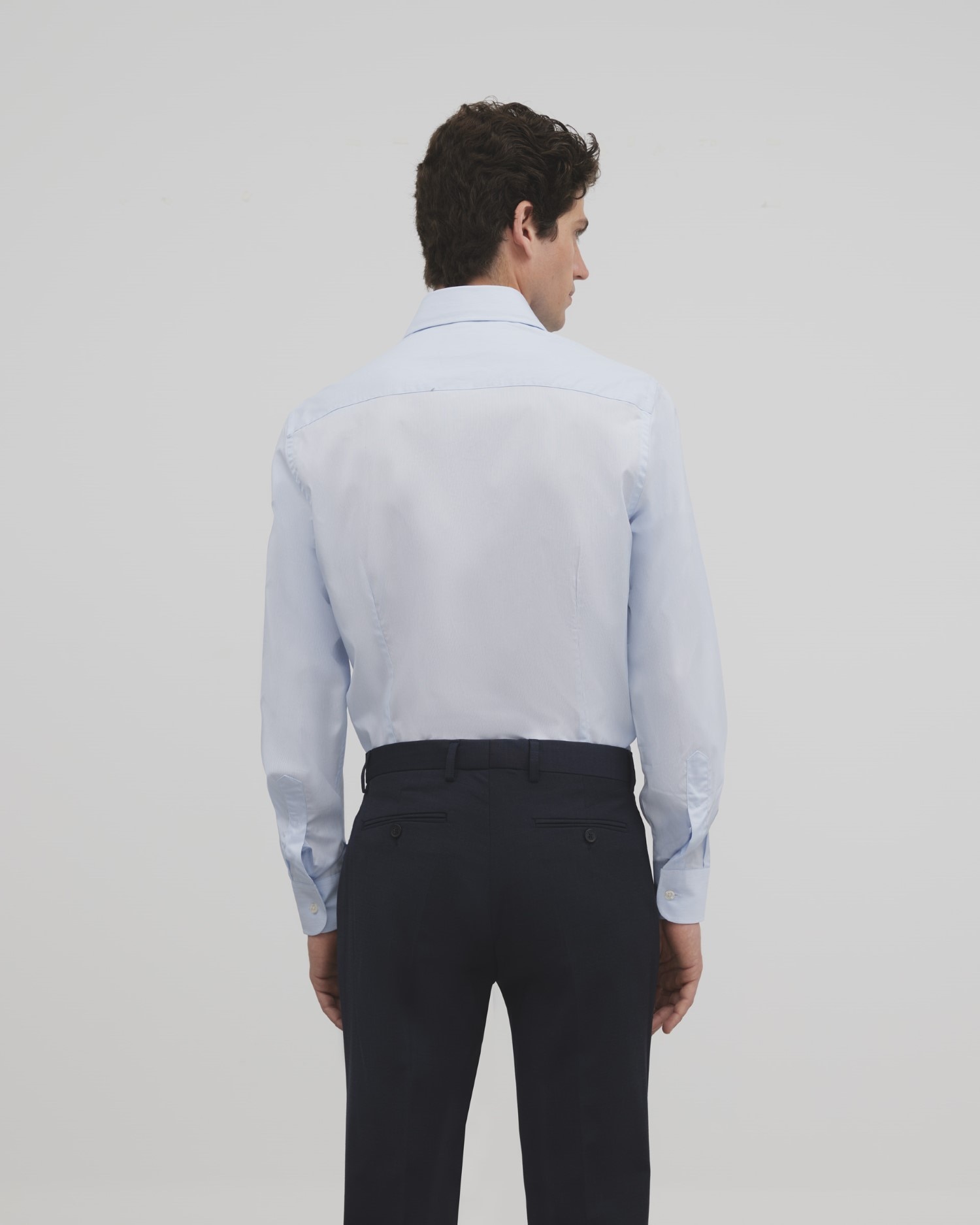 Camisa de Corte Slim Às Riscas Celeste Azul-claro-2