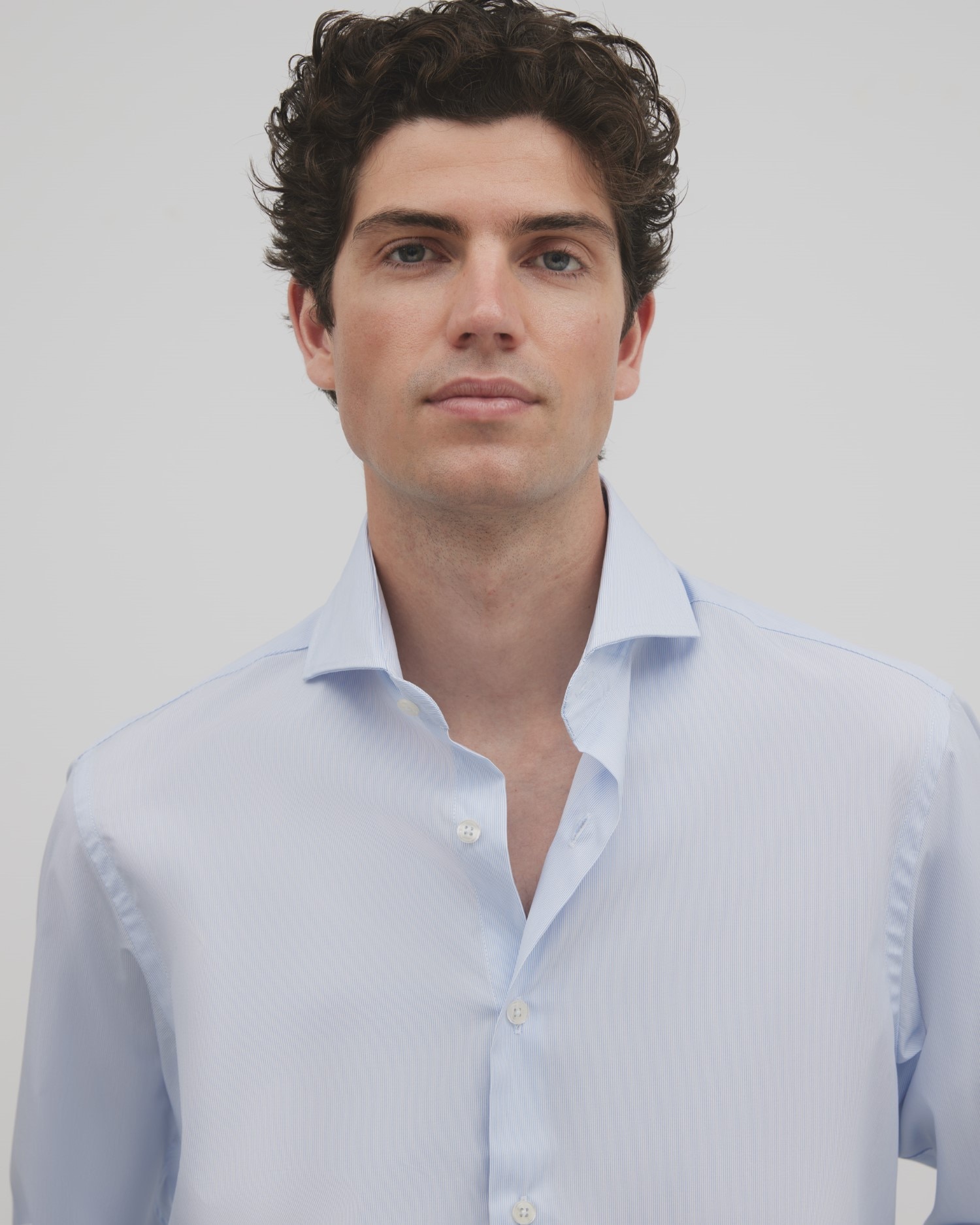 Camisa de Corte Slim Às Riscas Celeste Azul-claro-3