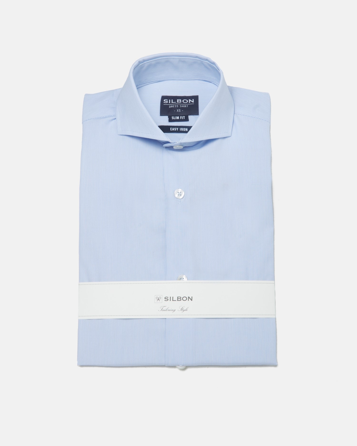 Camisa de Corte Slim Às Riscas Celeste Azul-claro-4