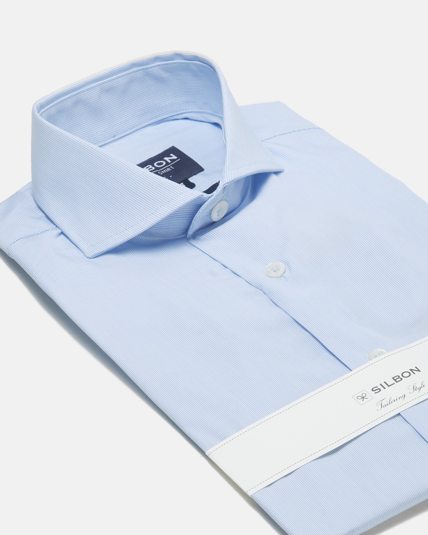 Camisa de Corte Slim Às Riscas Celeste Azul-claro-5
