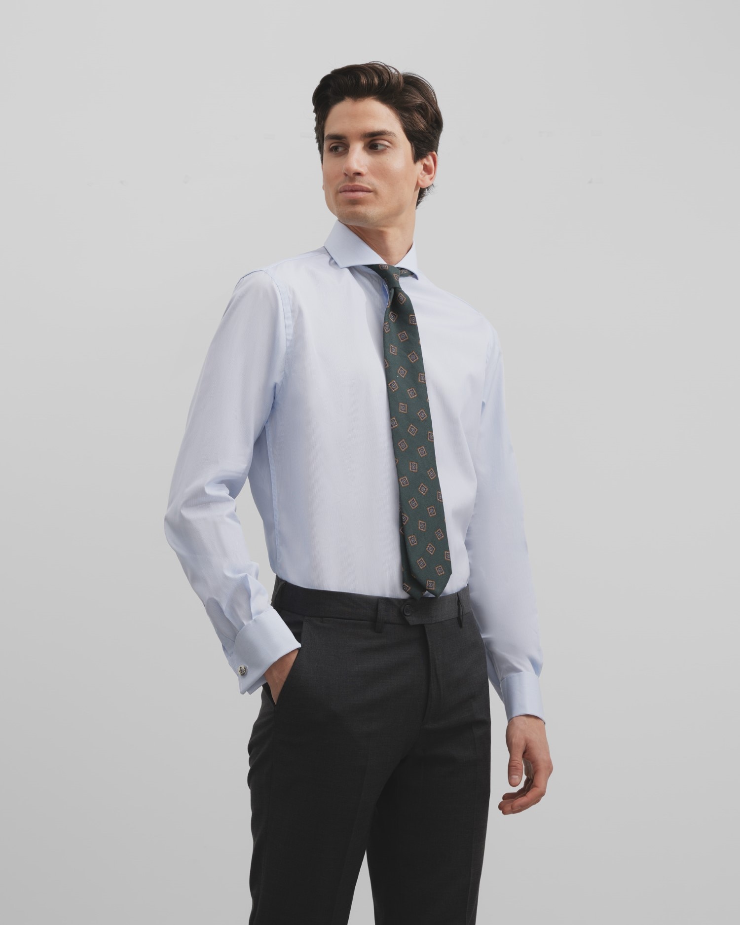 Camisa Slim Às Riscas Celeste Azul-claro-1
