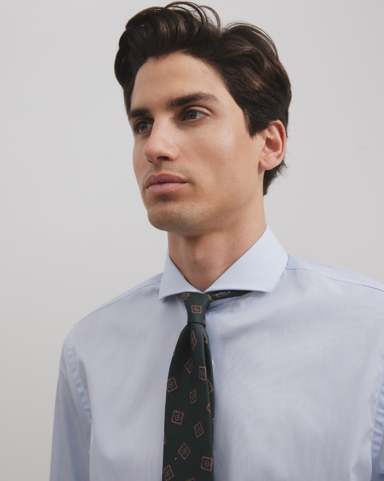 Camisa Slim Às Riscas Celeste Azul-claro-3
