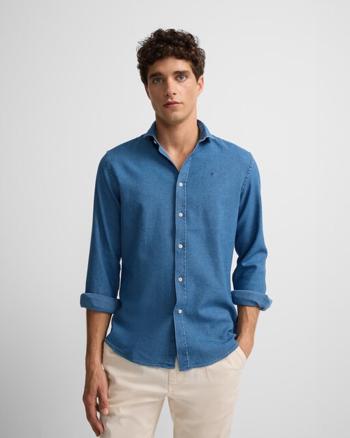 Imagem 0 de Camisa Sport com Estrutura Denim Azul Médio