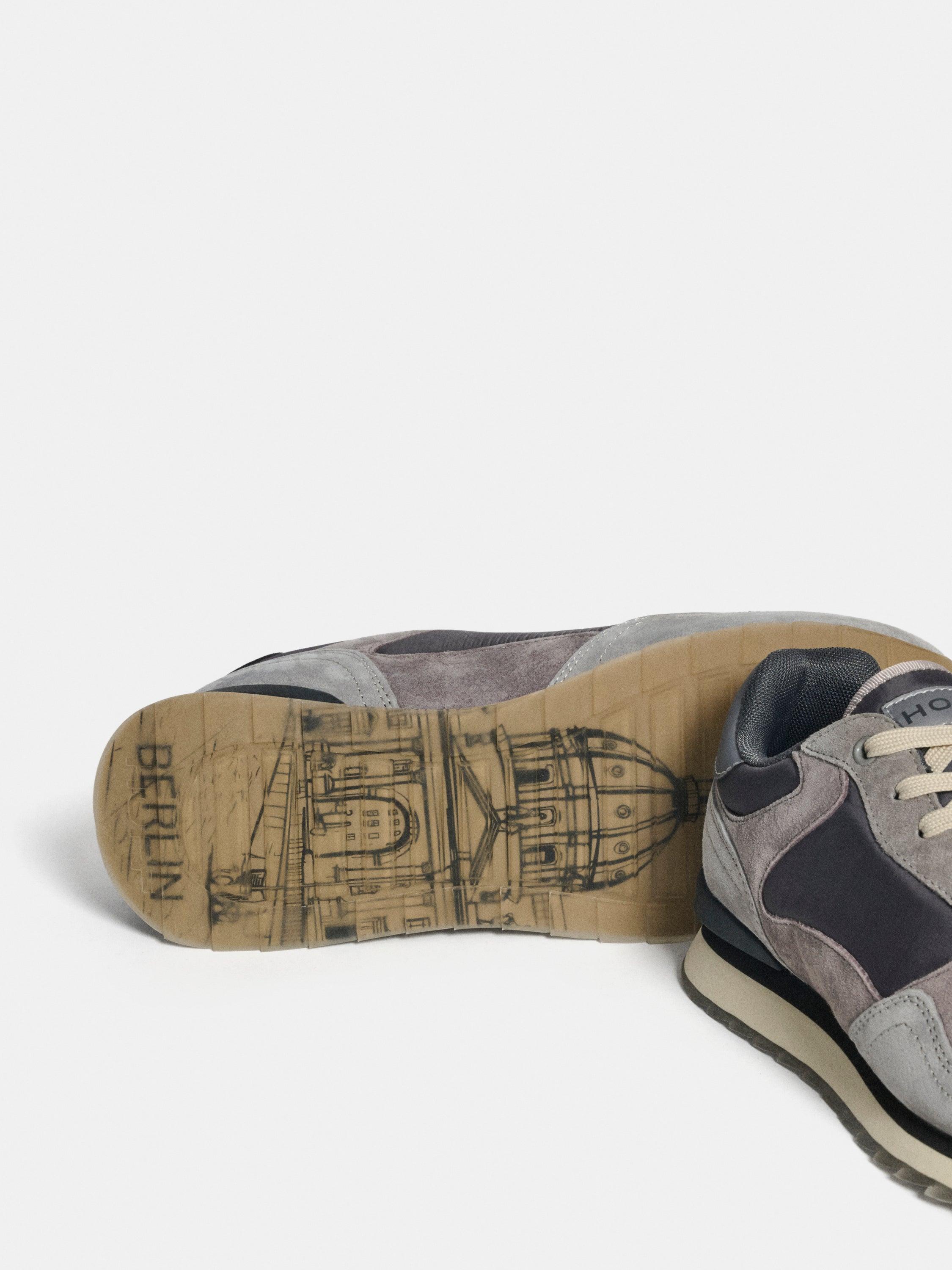 Sapatilhas em Pele com Atacadores Cinzento-3