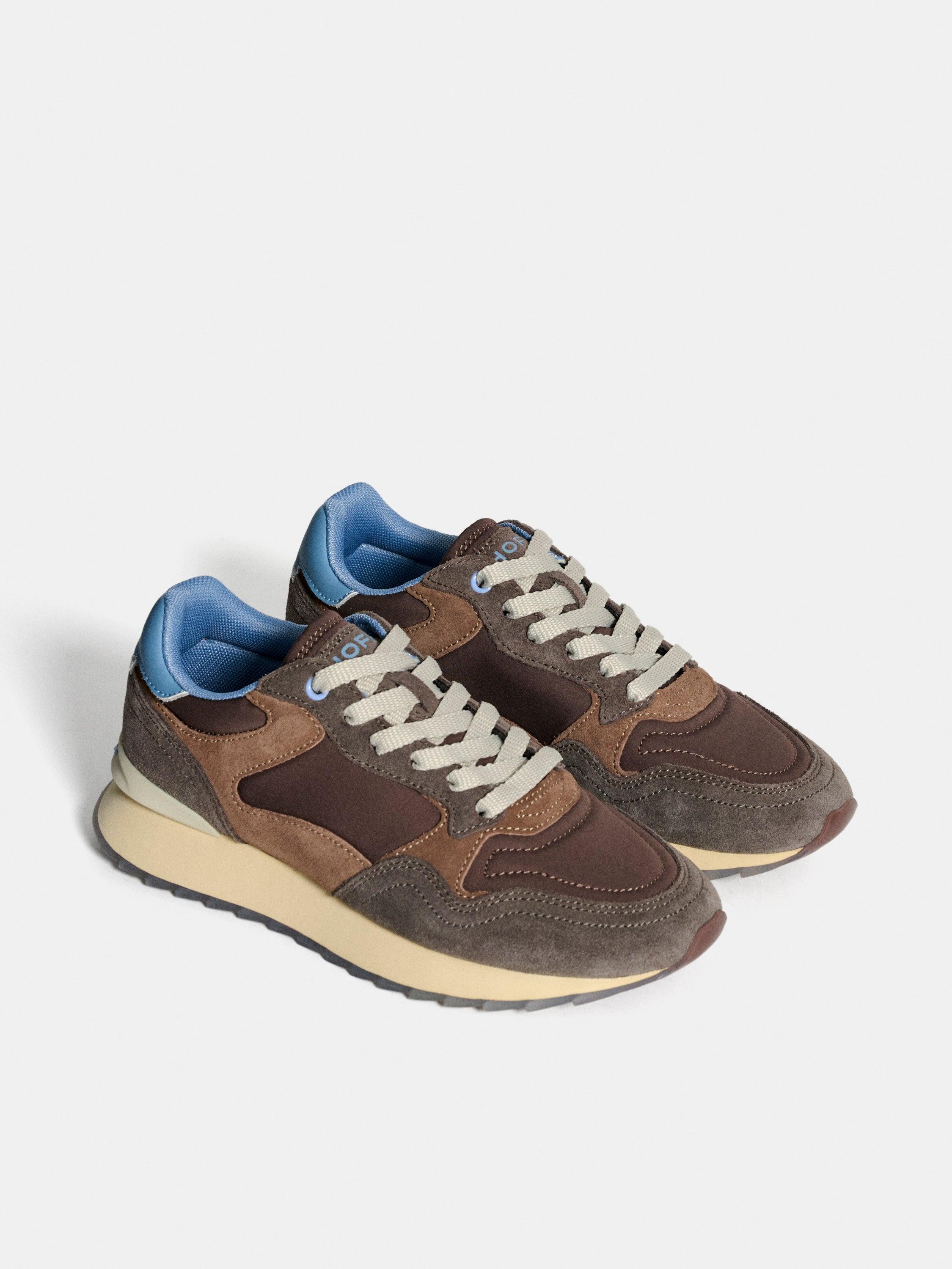 Sapatilhas Baixas em Pele com Sola de Borracha Castanho-2