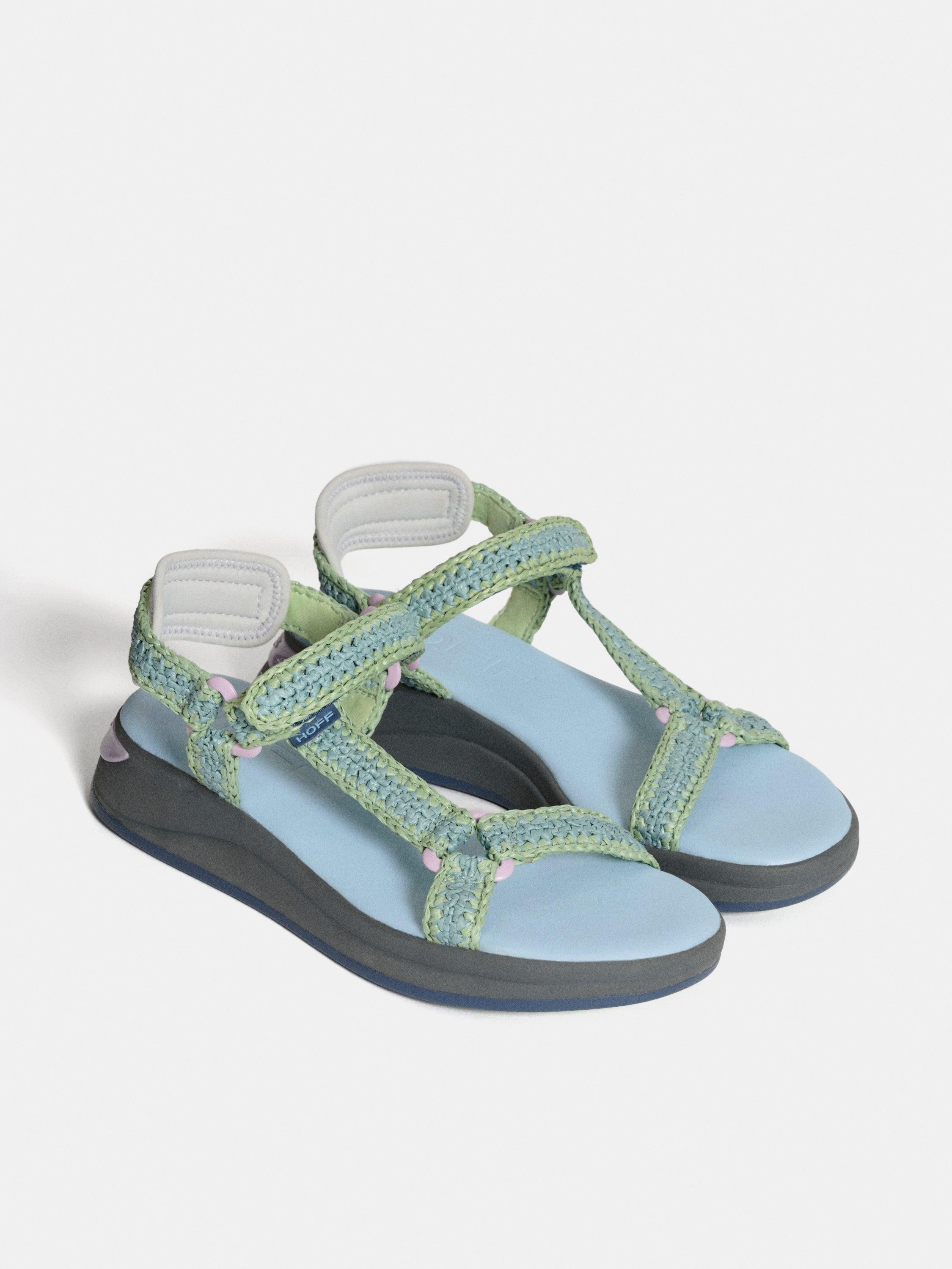 Sandálias Rasas Island Ráfia com Velcro Verde-claro-2