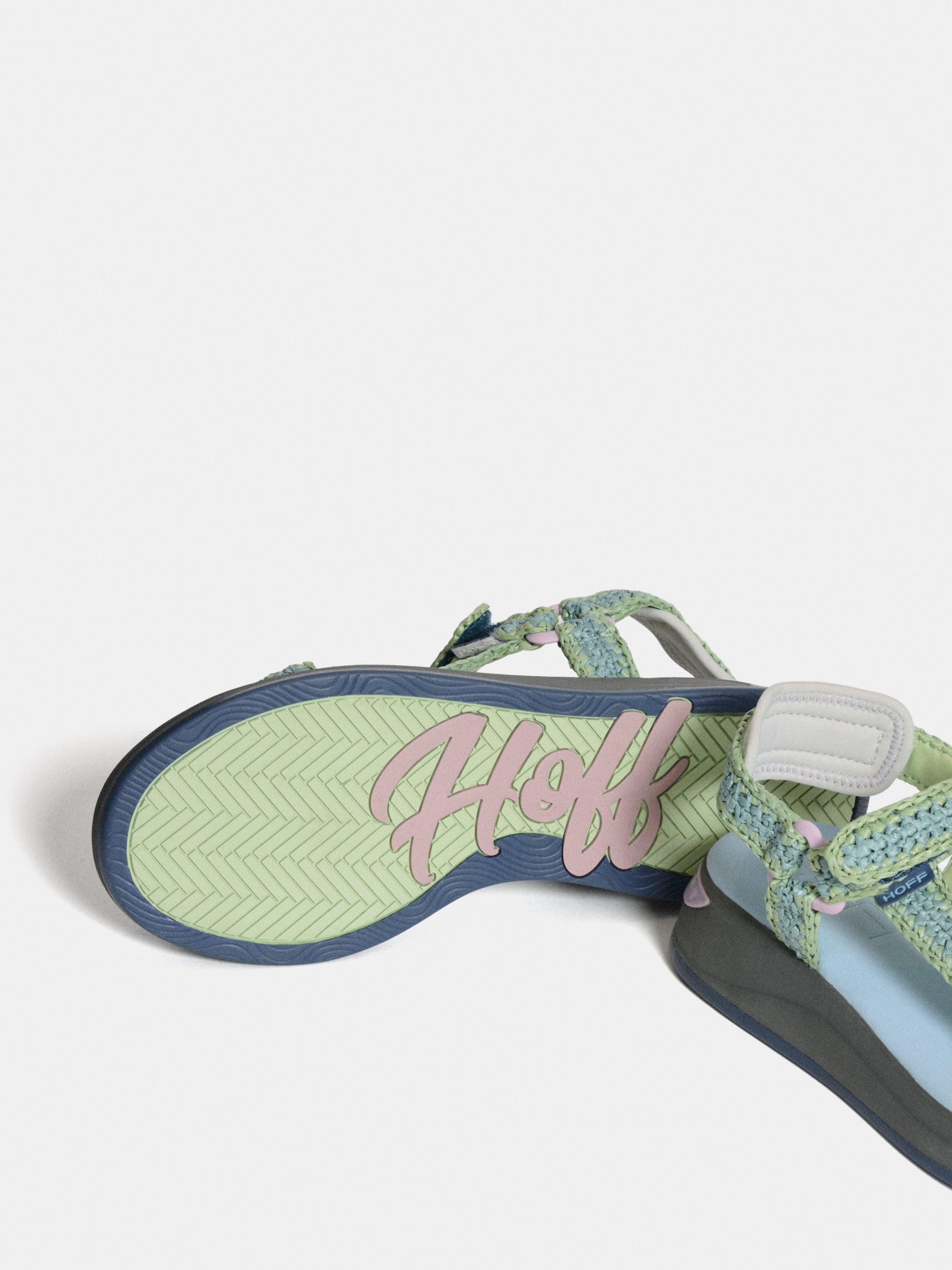 Sandálias Rasas Island Ráfia com Velcro Verde-claro-4