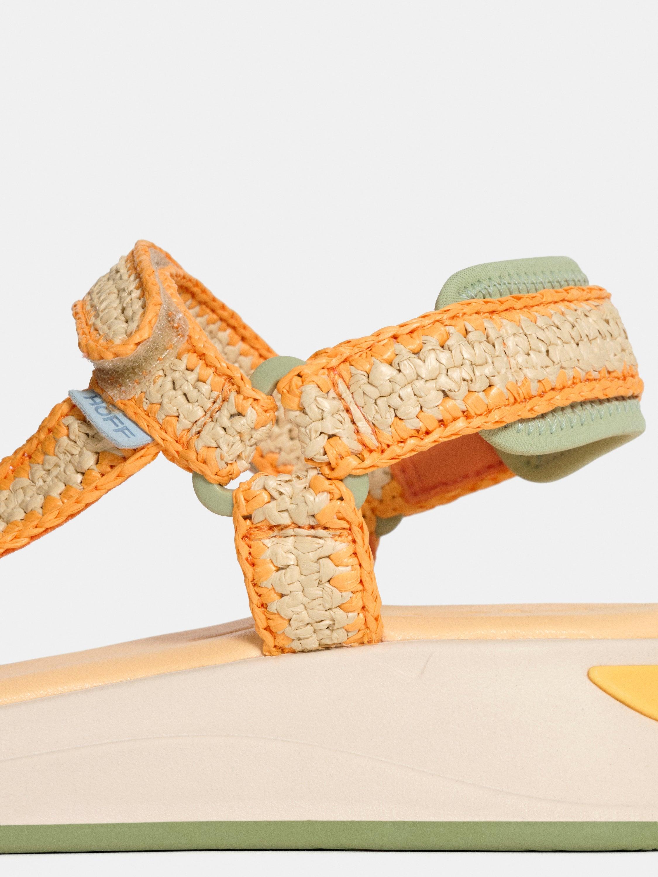 Sandálias Rasas Island Ráfia com Velcro Laranja-2