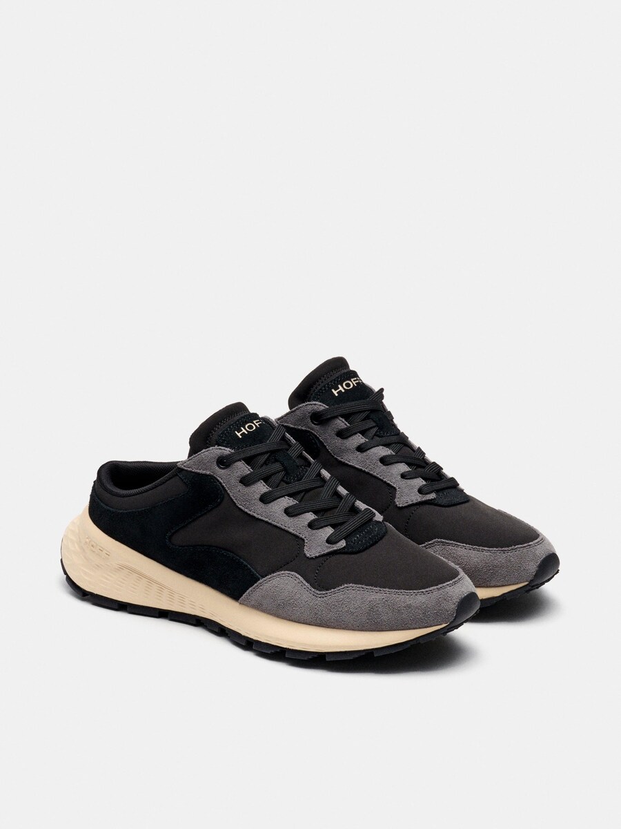 Sapatilhas Chunky em Camurça e Têxtil com Atacadores Preto / Cinzento-2