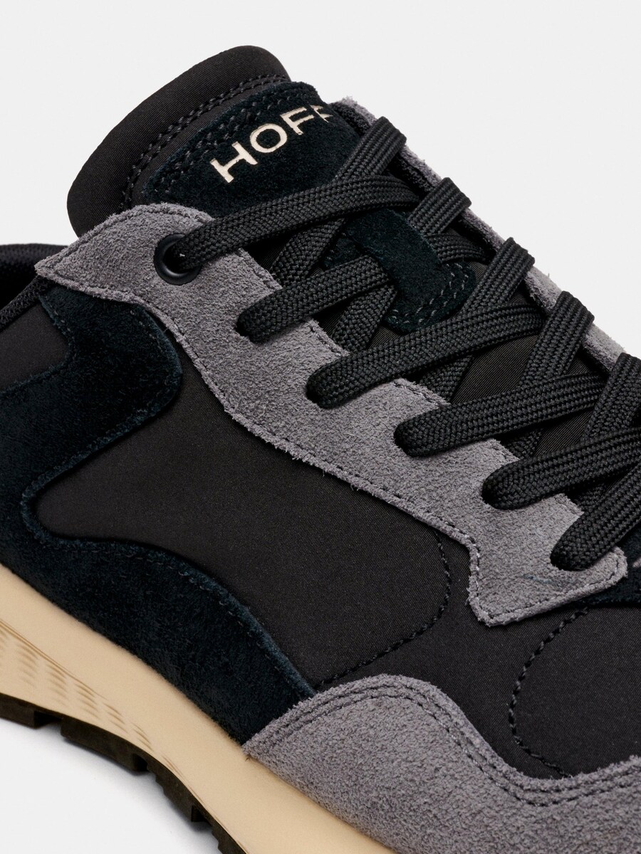 Sapatilhas Chunky em Camurça e Têxtil com Atacadores Preto / Cinzento-3