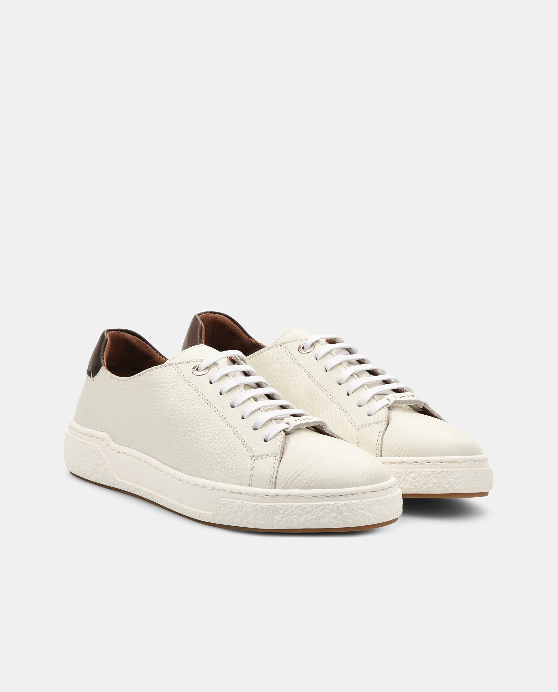 Sapatilhas Retro de Pele de Grão Suave Bege-2