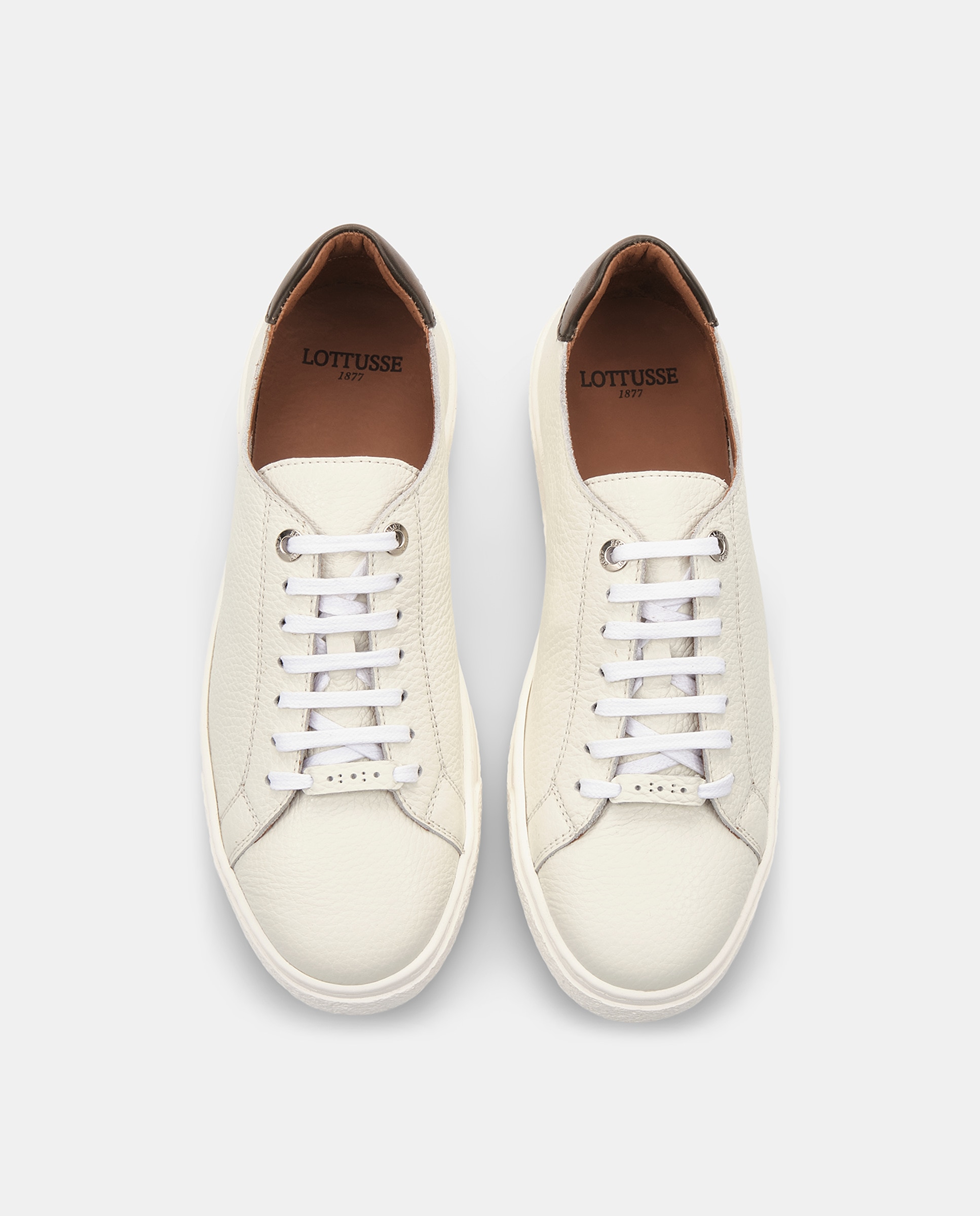 Sapatilhas Retro de Pele de Grão Suave Bege-6