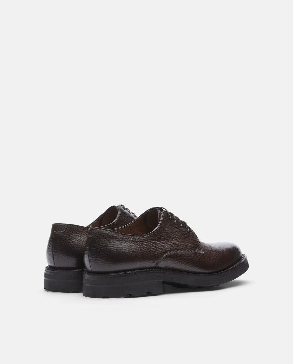 Sapatos Derby em Pele com Gravação em Relevo - Castanho Castanho-3