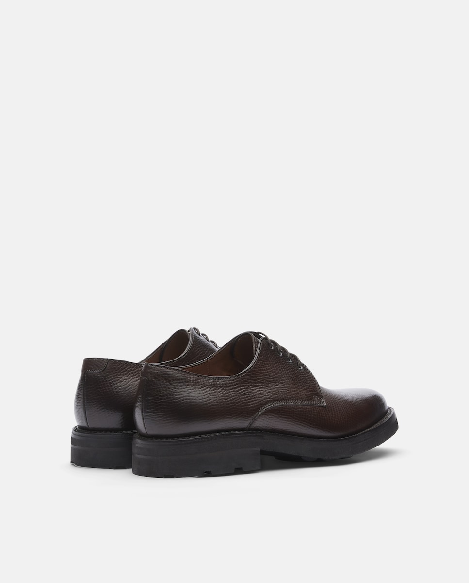 Sapatos Derby em Pele com Gravação em Relevo - Castanho Castanho-3