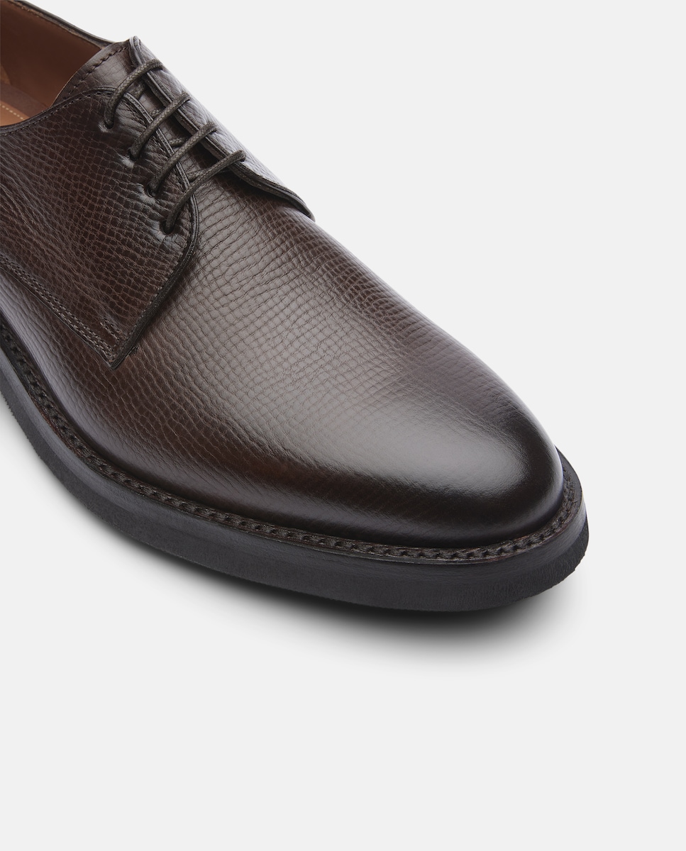Sapatos Derby em Pele com Gravação em Relevo - Castanho Castanho-4
