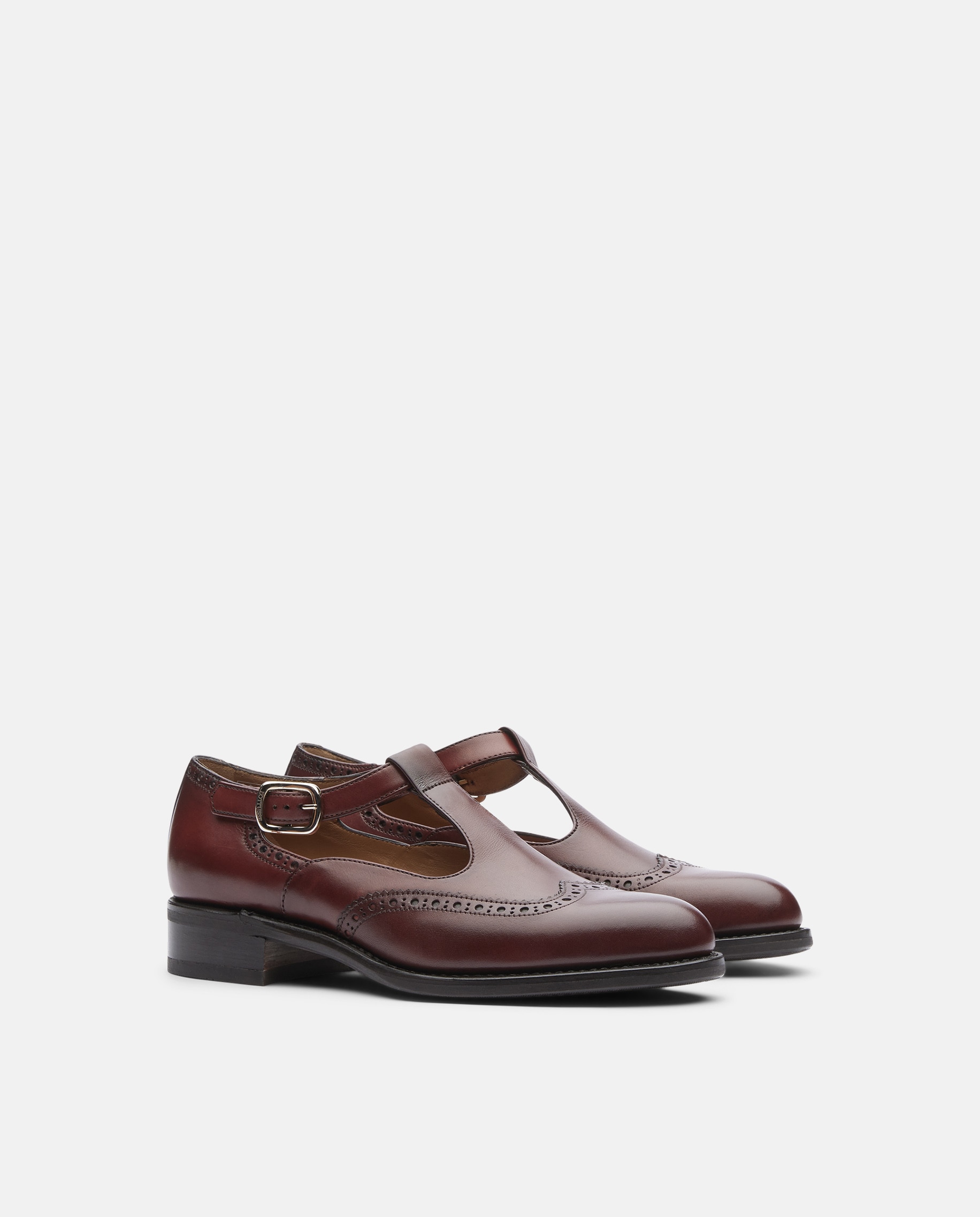 Sapatos com Fivela em Pele com Gravação em Relevo - Castanho Bordeaux-2