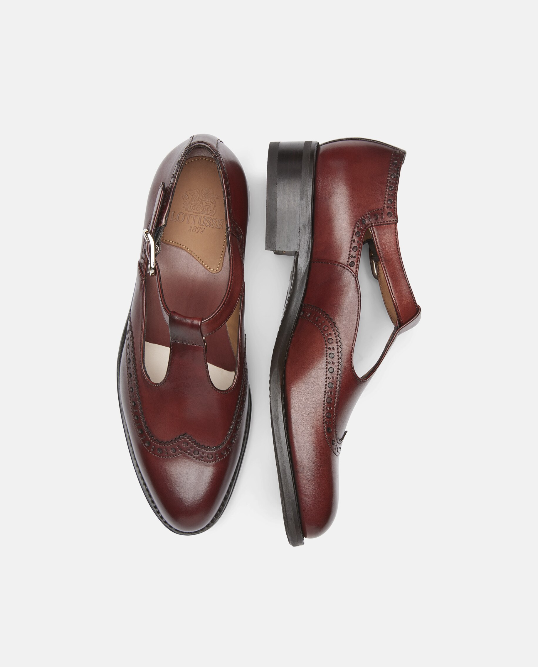 Sapatos com Fivela em Pele com Gravação em Relevo - Castanho Bordeaux-6